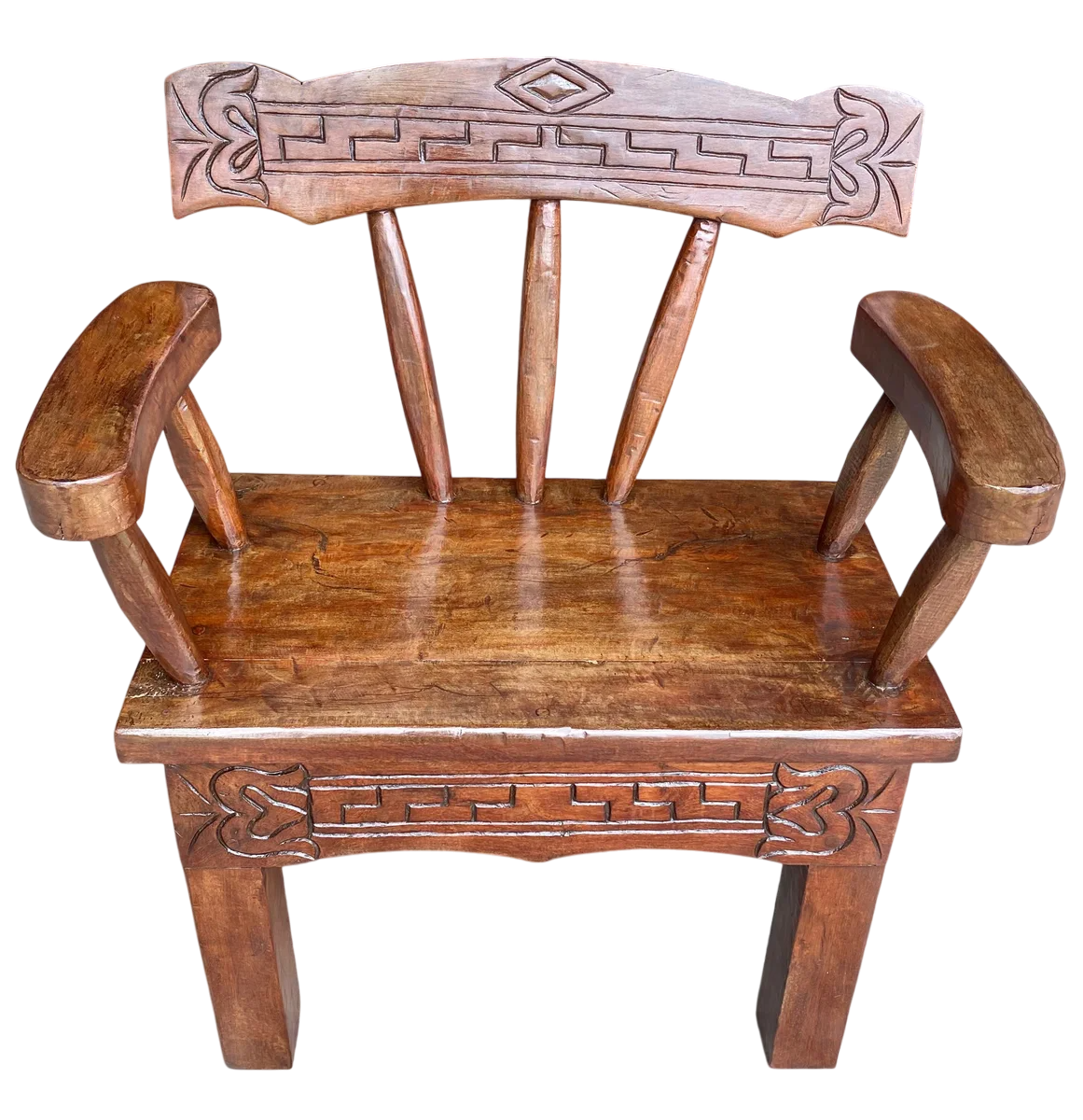 Antique and Original Hand-Carved Mesquite Wood Bench