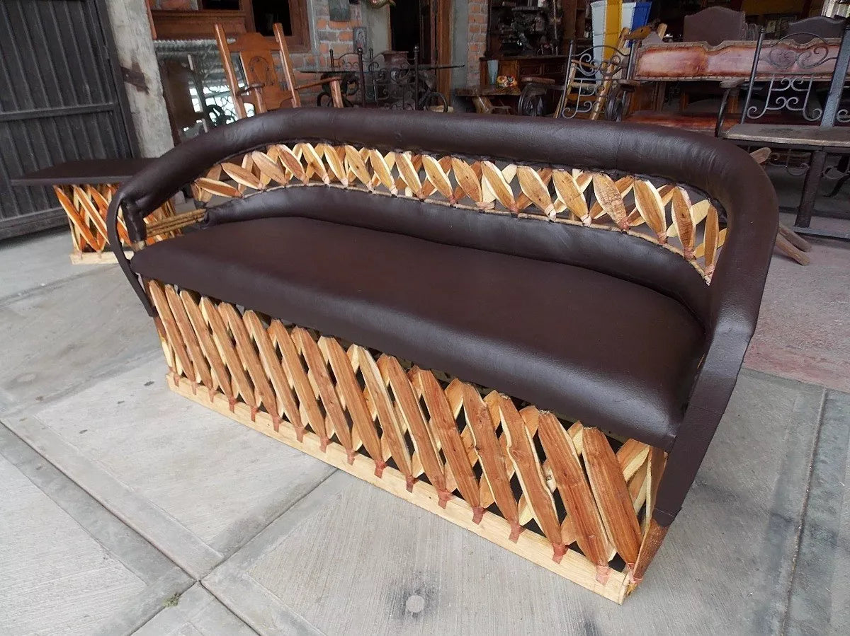 Beautiful Triple Equipal Armchair with Antique Style Fanny Pack