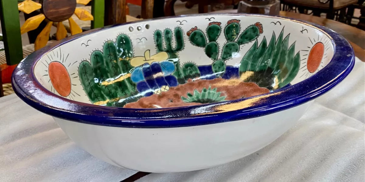 Lavabo Ovalin Artesanal Grande Talavera Estilo Antiguo Oeste