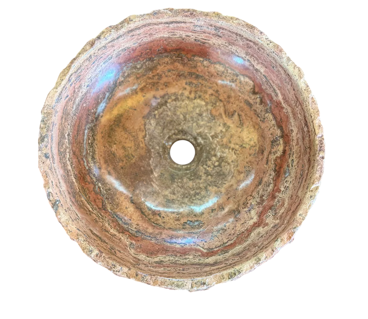 Round countertop sink in fine antique-style marble.