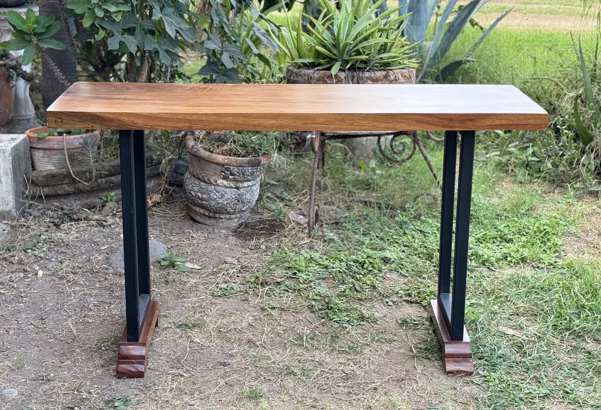 Beautiful Wrought Iron and Parota Antique Style Credenza Table.