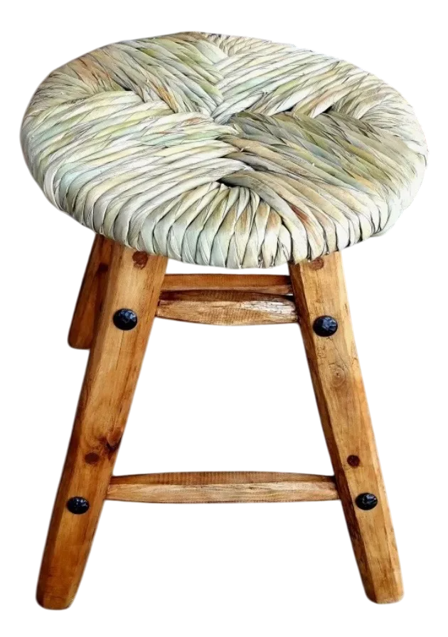 Par De Banco Artesanal. Madera Y Tejido Con Tule Estilo Antiguo.