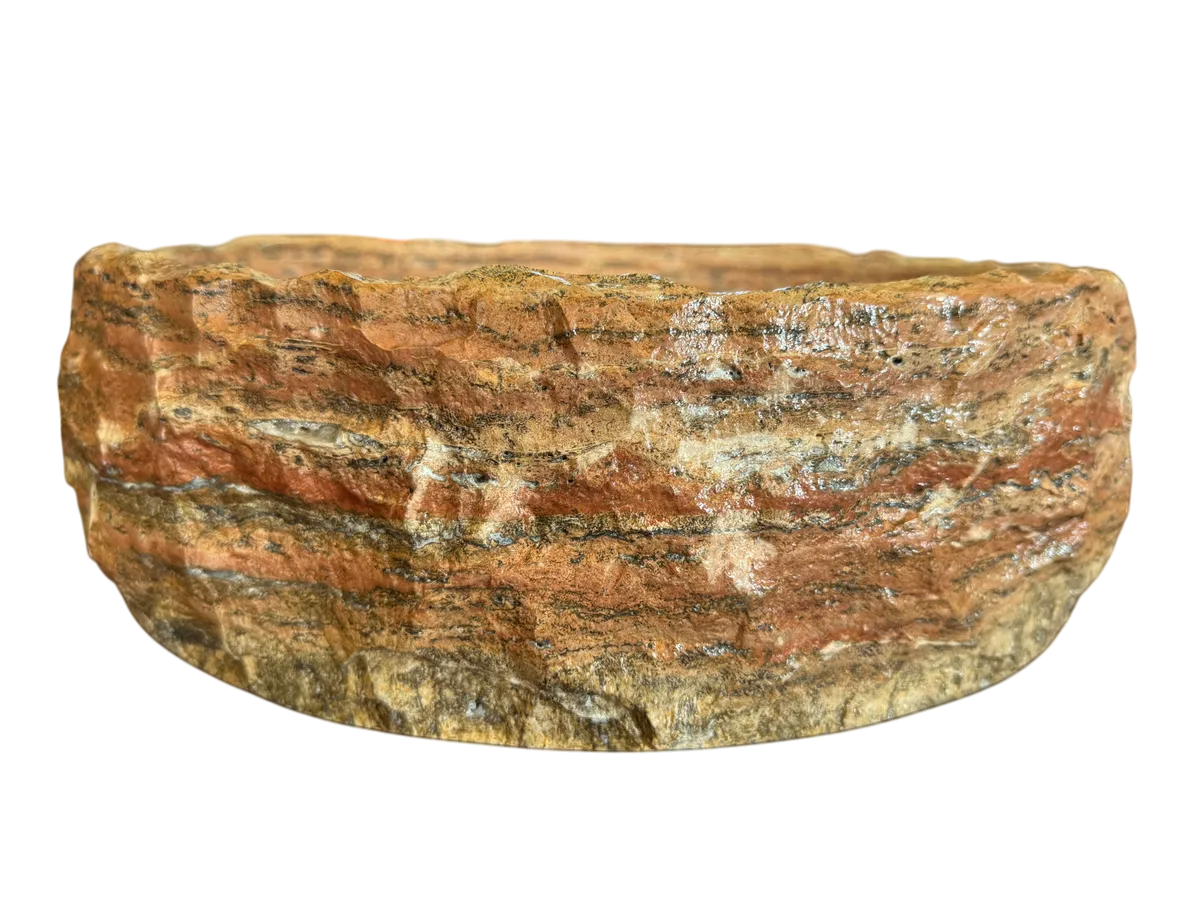 Round countertop sink in fine antique-style marble.