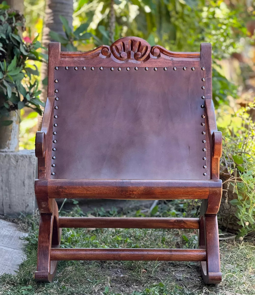 Miguelito Rocking Chair Mesquite Leather Antique Style.