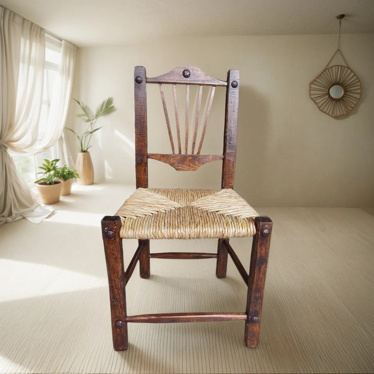 Bella Silla Artesanal De Madera Sustentable. Estilo Antiguo.