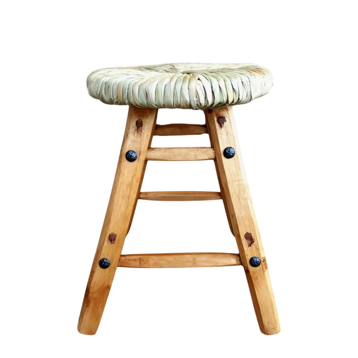 Par De Banco Artesanal. Madera Y Tejido Con Tule Estilo Antiguo.