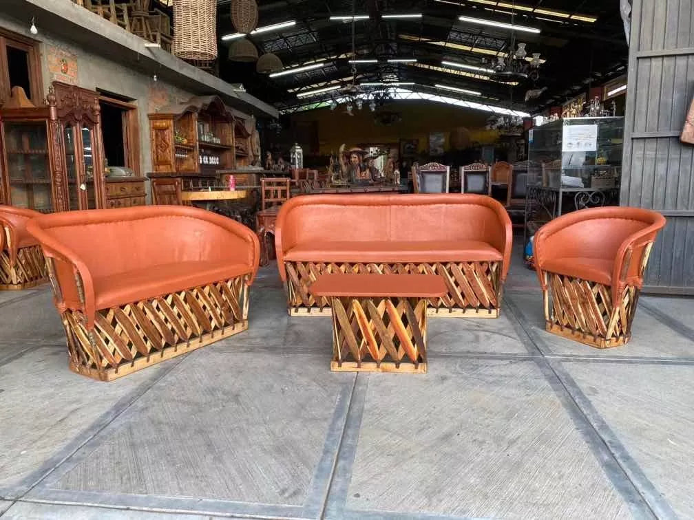 Large Equipal Handcrafted Room Made of Wood and Leather in Antique Style