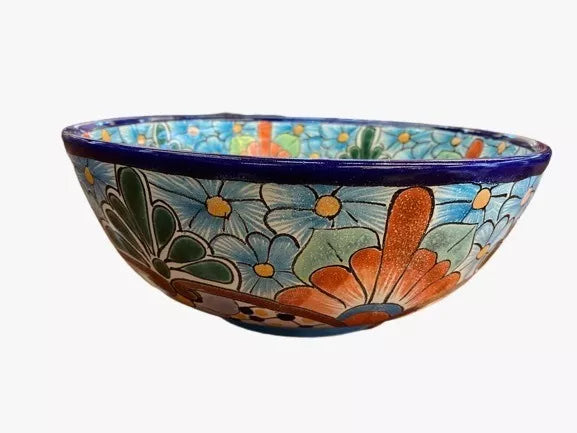 Small Round Countertop Talavera Sink, Antique Style