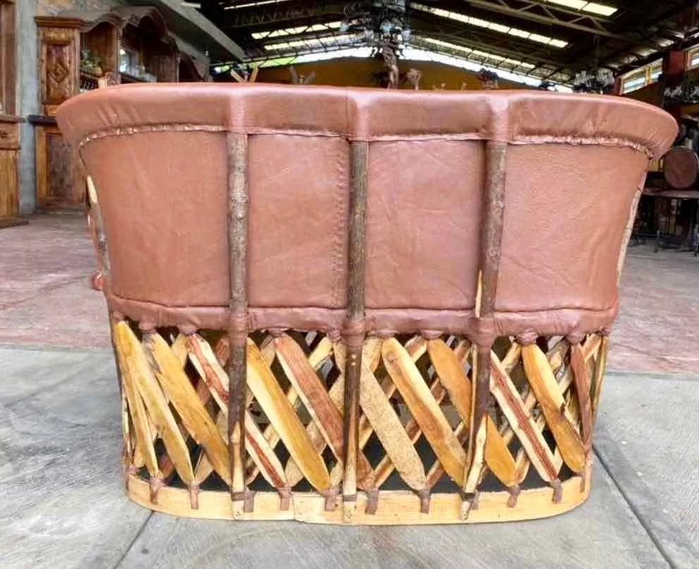 Large Handcrafted Equipal Room in Wood and Leather in Antique Style.