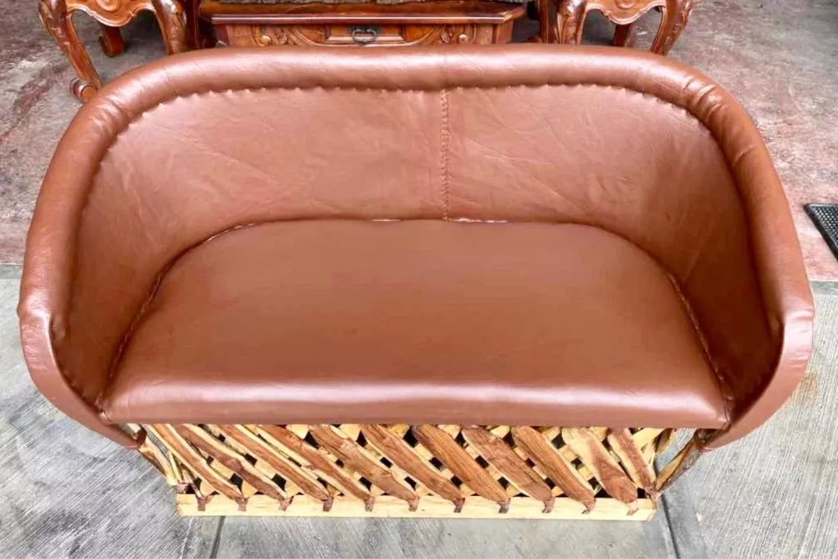 Large Handcrafted Equipal Room in Wood and Leather in Antique Style.