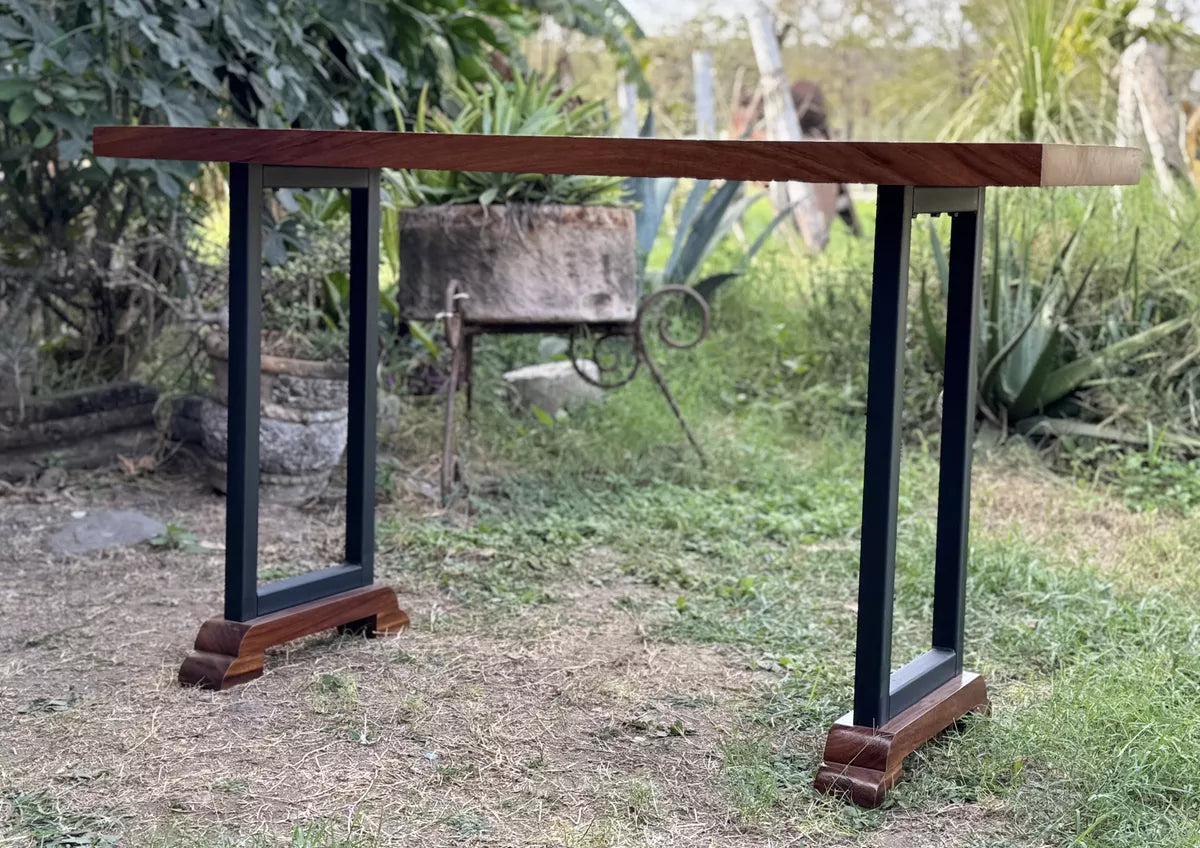 Beautiful Wrought Iron and Parota Antique Style Credenza Table.