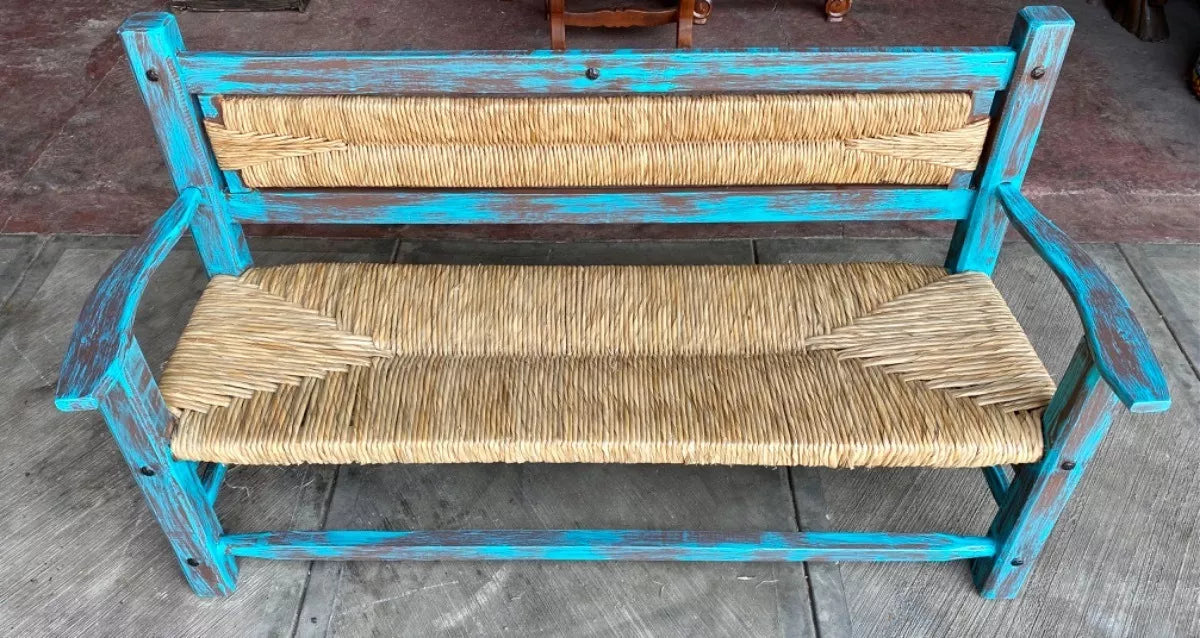Vintage Woven 3-Person Antique Style Handmade Bench