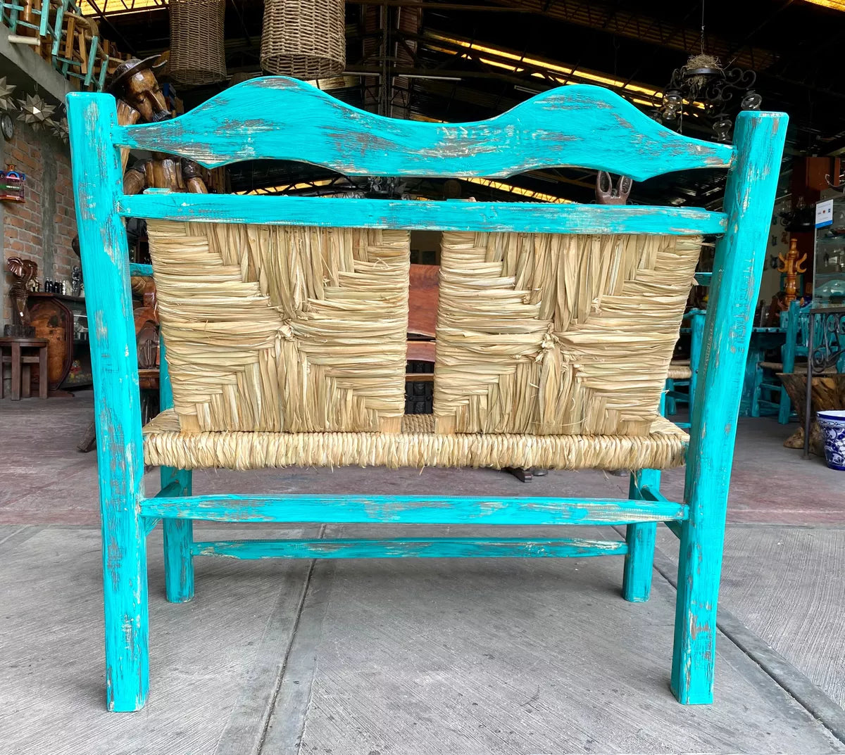 Vintage Turquoise 2-Person Antique Style Handcrafted Bench.