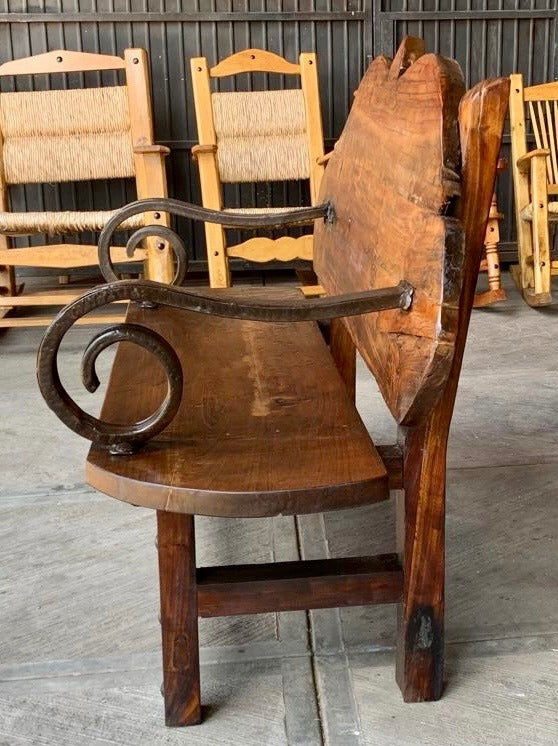 Antique and Original Rustic Bench in Spring Wood and Iron.