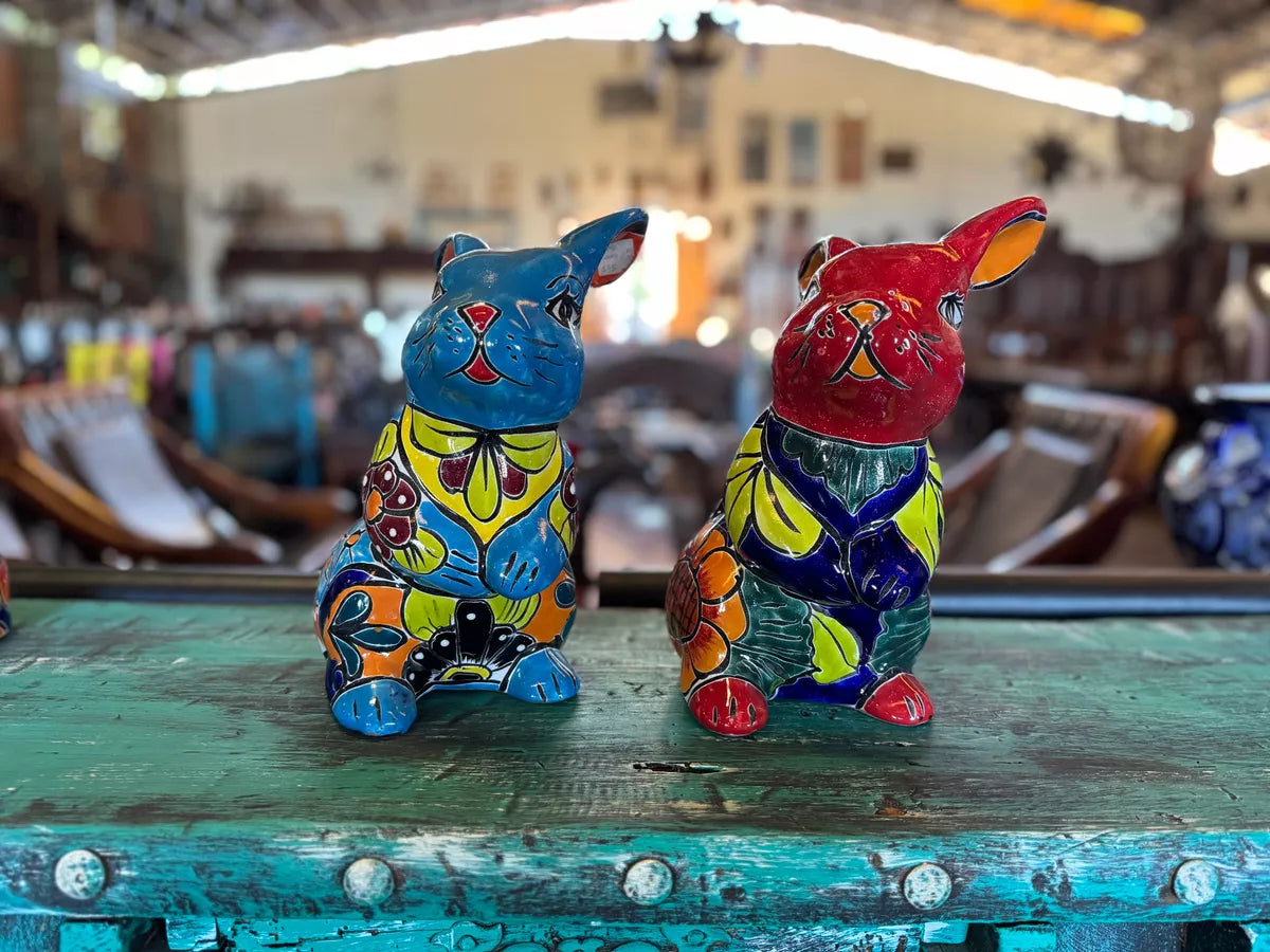Pair of Fine Talavera Rabbit Planters. 2 Pieces.