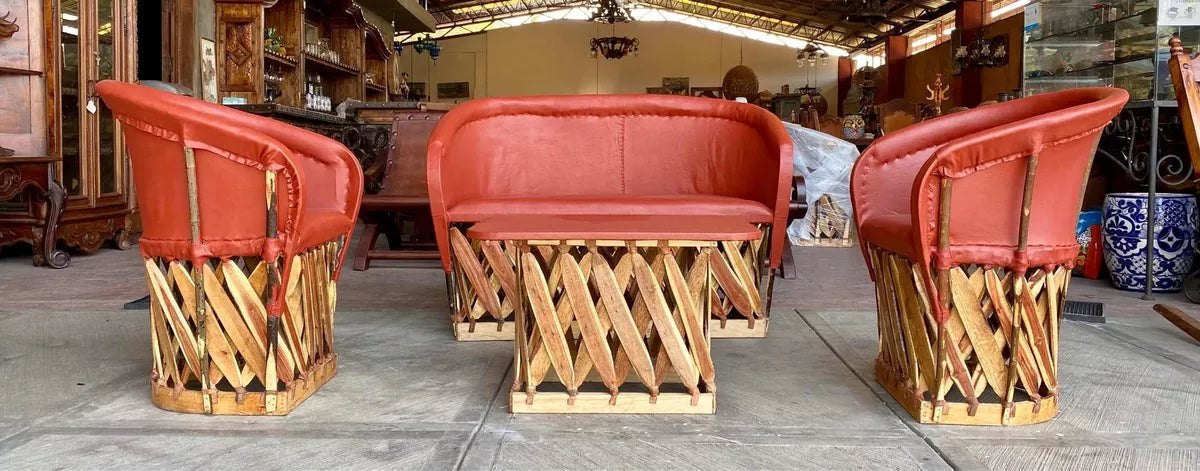 Equipal Handcrafted Room Made of Wood and Leather in an Antique Style.