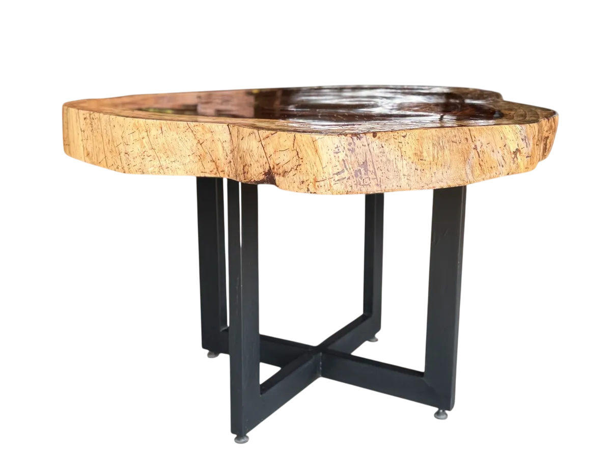 Mesa Comedor Redonda 4 Personas Rodaja Parota Estilo Antiguo