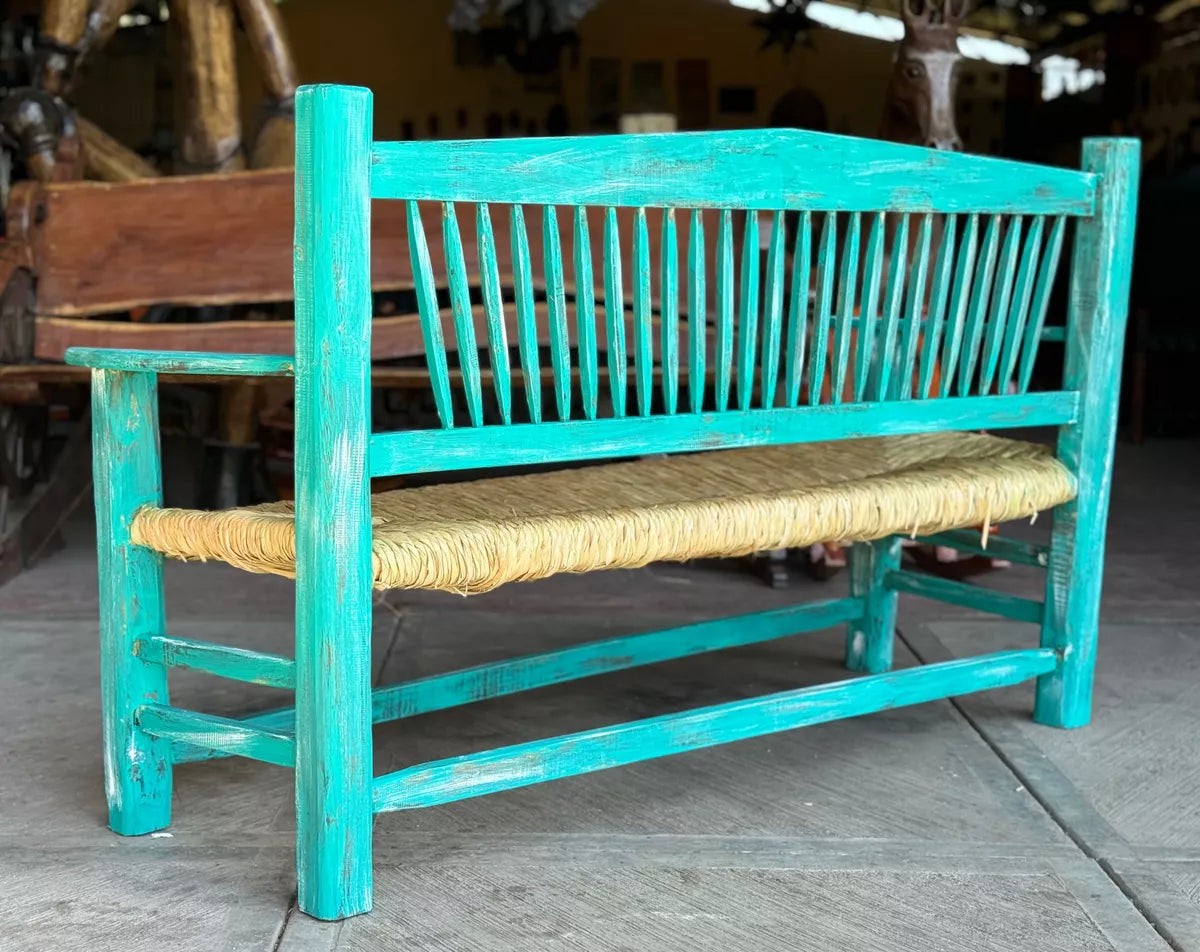 Antique Vintage Style Turquoise 3-Person Handmade Bench.