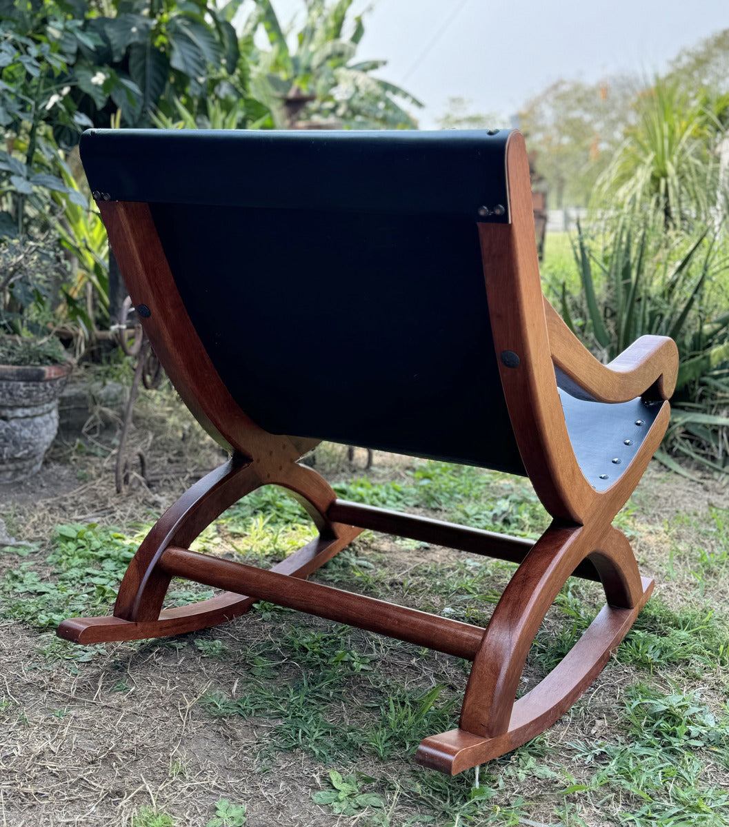 Sillon Mecedora Miguelito Piel Mezquite Estilo Antiguo