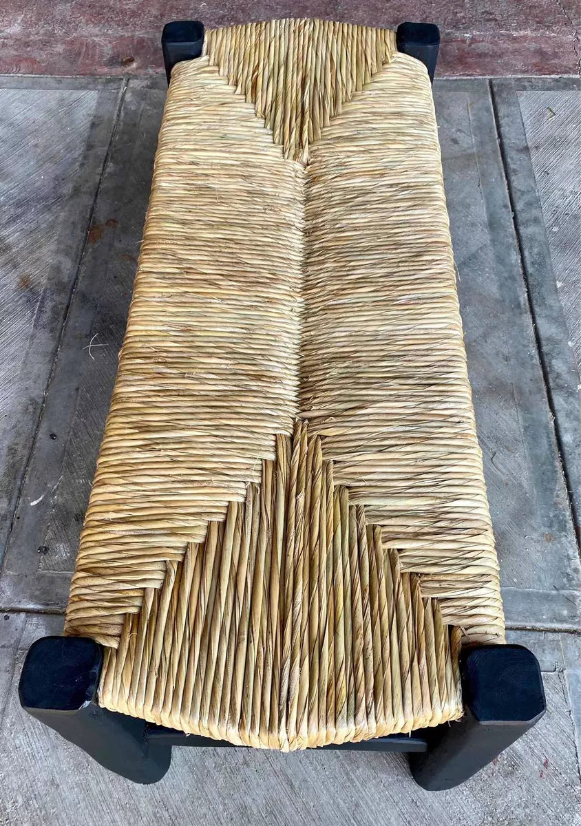 Black Handmade Bench Woven Wood with Tulle Antique Style