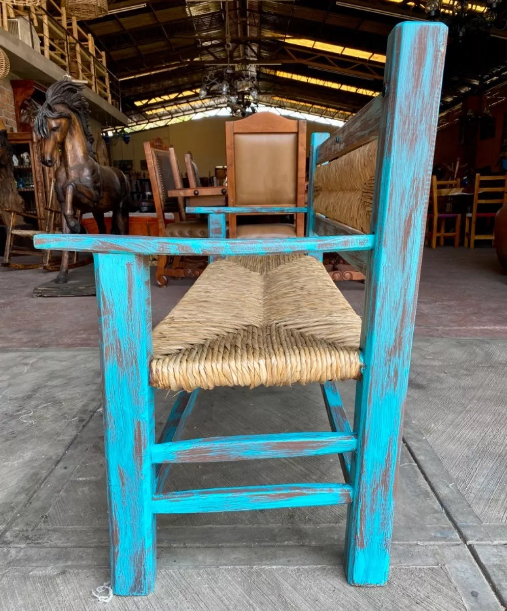 Vintage Woven 3-Person Antique Style Handmade Bench