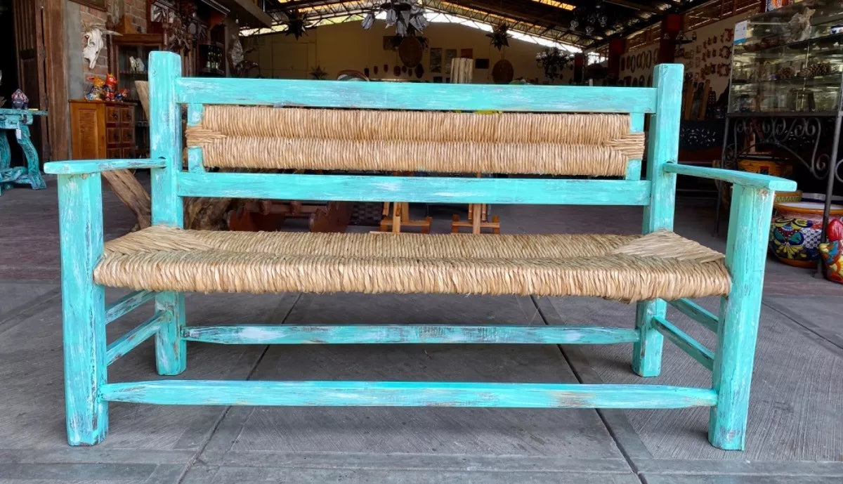 Woven 3-Person Vintage Style Antique Handmade Bench