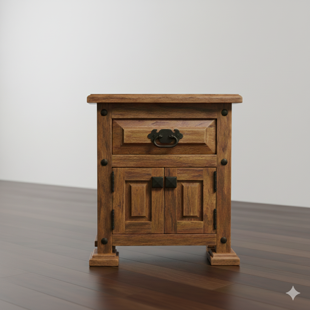 Recamara Madera De Mezquite Y Piel Estilo Antiguo Queen Marrón Claro