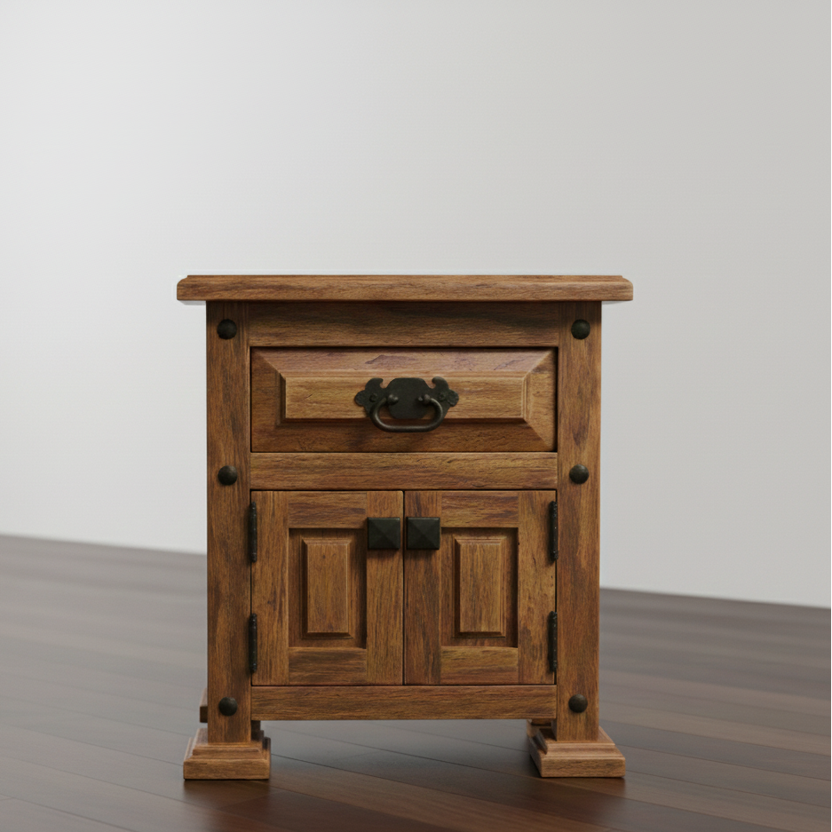 Recamara Madera De Mezquite Y Piel Estilo Antiguo Queen Marrón Claro