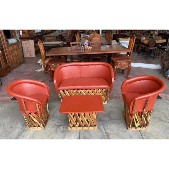 Large Handcrafted Equipal Room Made of Wood and Leather in Antique Style.