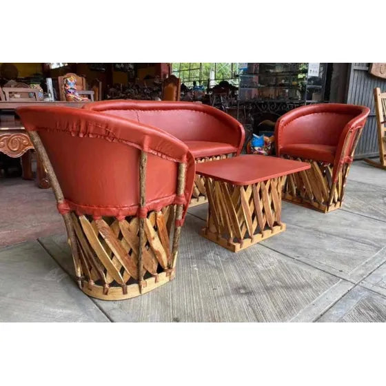 Large Handcrafted Equipal Room Made of Wood and Leather in Antique Style.