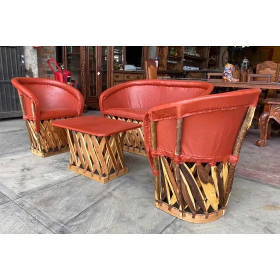Large Handcrafted Equipal Room Made of Wood and Leather in Antique Style.