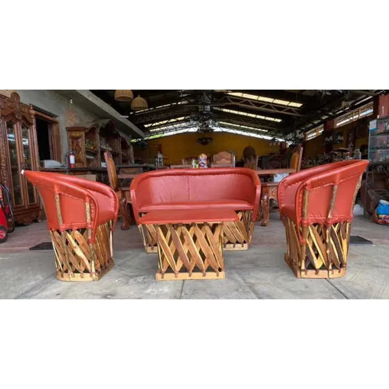 Large Handcrafted Equipal Room Made of Wood and Leather in Antique Style.