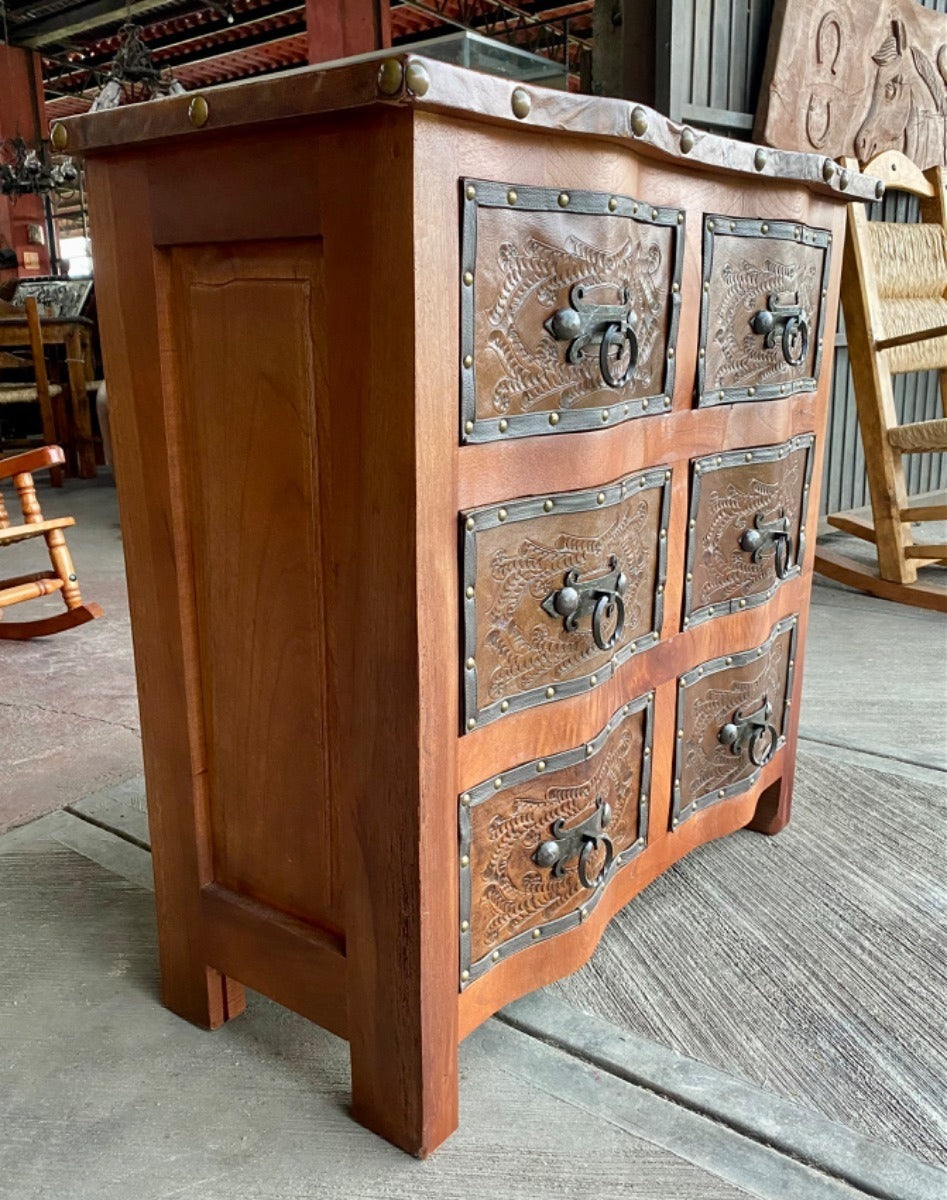 Cajonera De Madera Cedro Encino Y Piel Estilo Antiguo