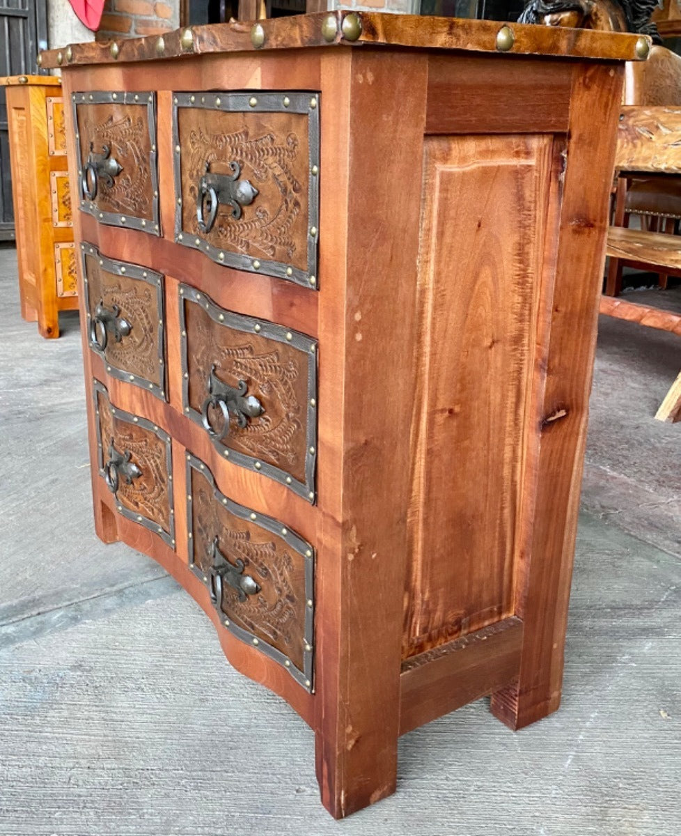 Cajonera De Madera Cedro Encino Y Piel Estilo Antiguo