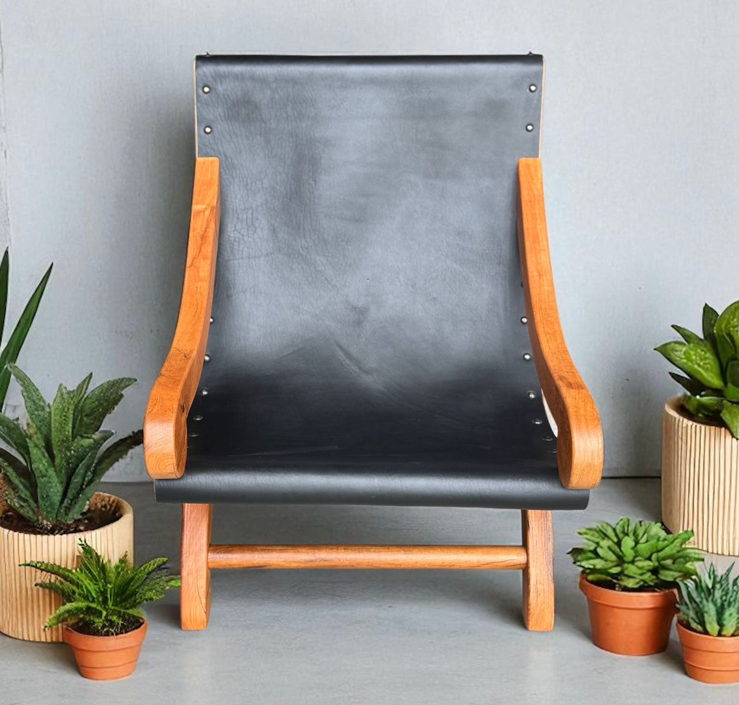 Sillon Miguelito De Mezquite Y Piel Estilo Antiguo