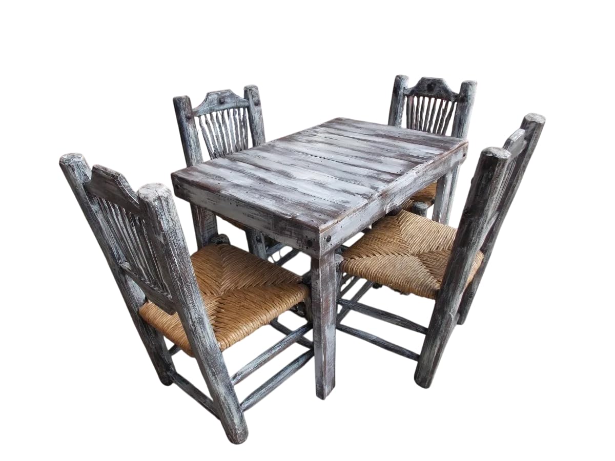 Comedor Artesanal Vintage Madera Sustentable Sillas Tejidas.