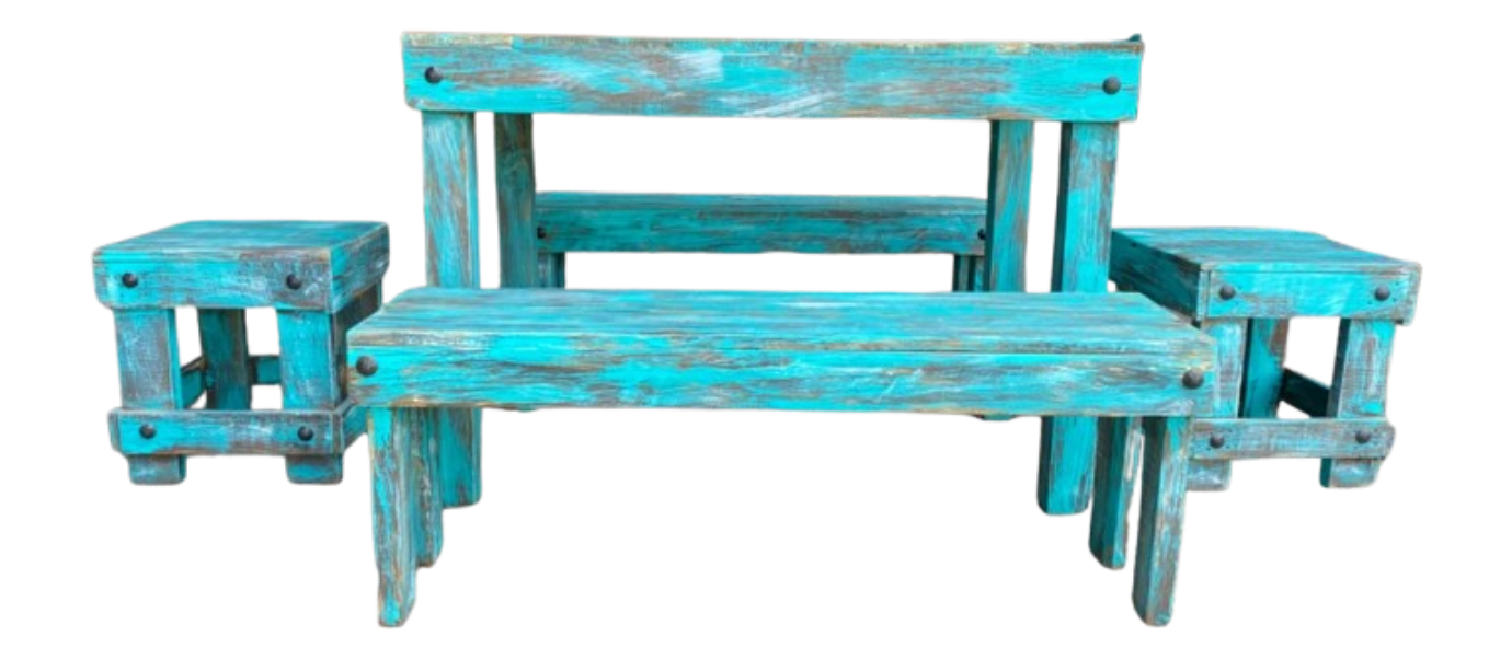 Handcrafted Dining Room with Vintage Antique Style Benches and Benches