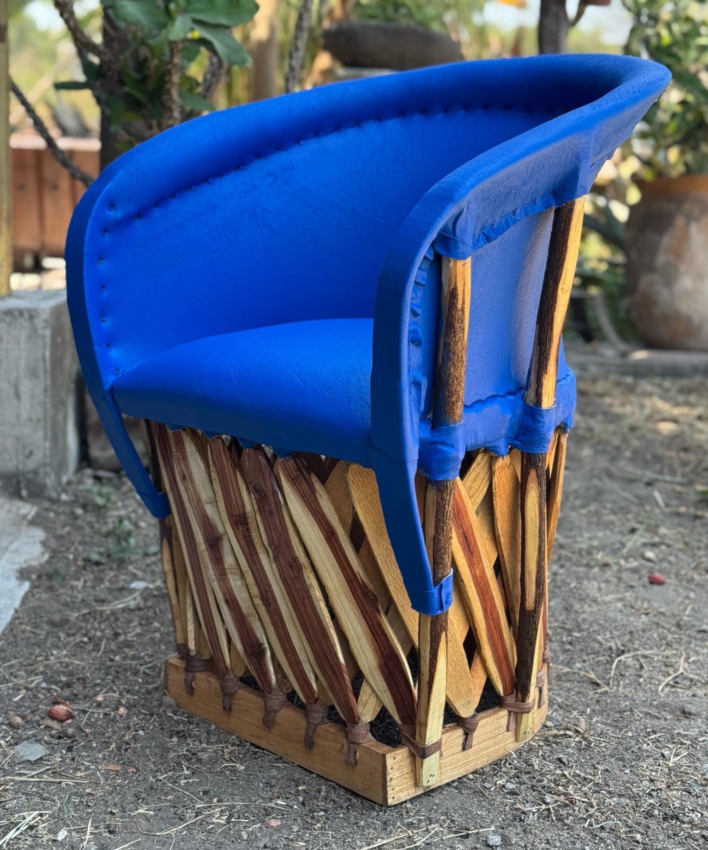 Blue equipal armchair, living room chair, living room furniture