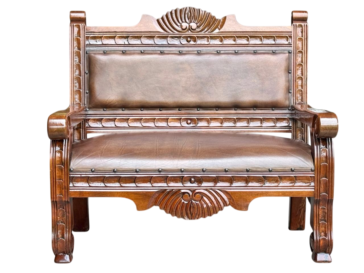 Sofa Love Seat Labrado Madera Mezquite Piel Estilo Hacienda.