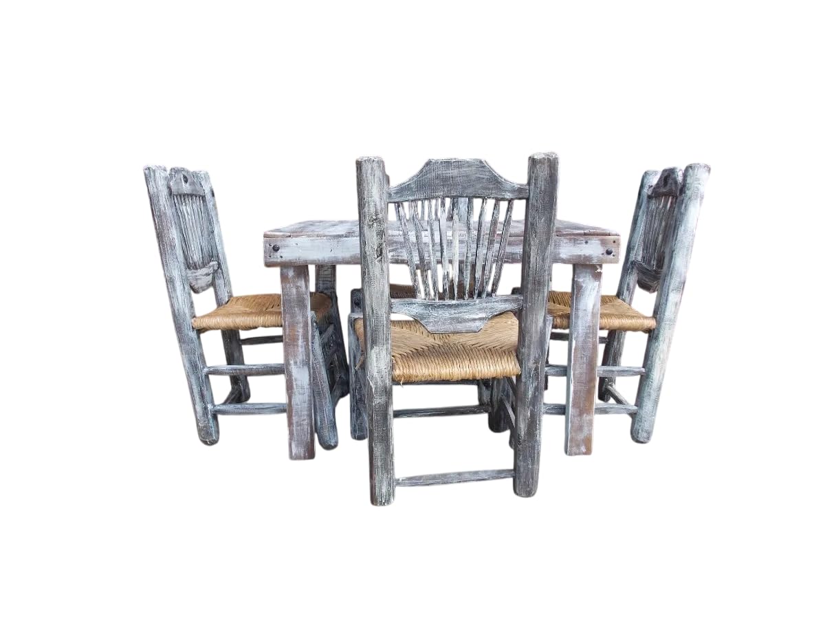 Comedor Artesanal Vintage Madera Sustentable Sillas Tejidas.