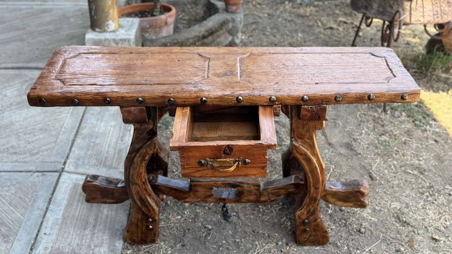 Original Sideboard with Drawers and Yoke Legs, Made of Wood and Antique Door