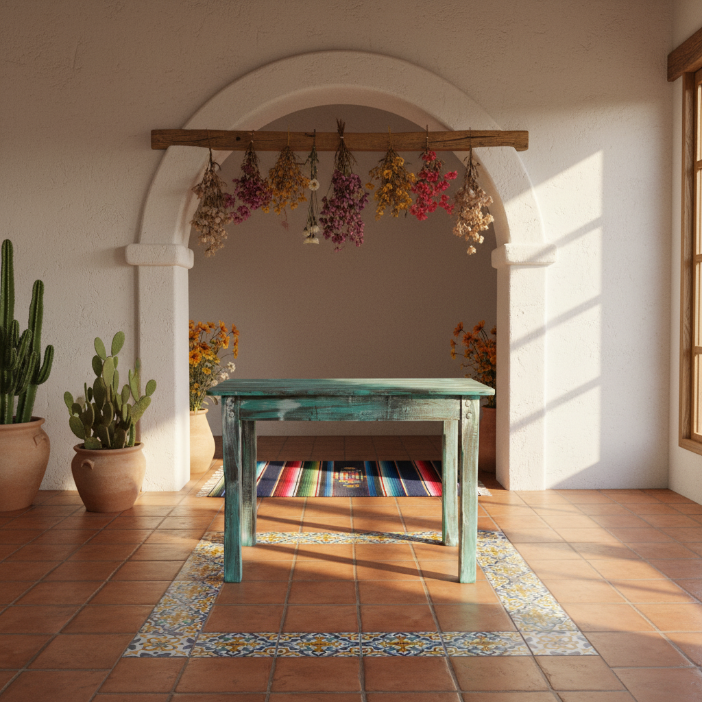 Mesa de Encino Pequeña De Centro Estilo Vintage para Cuatro Personas