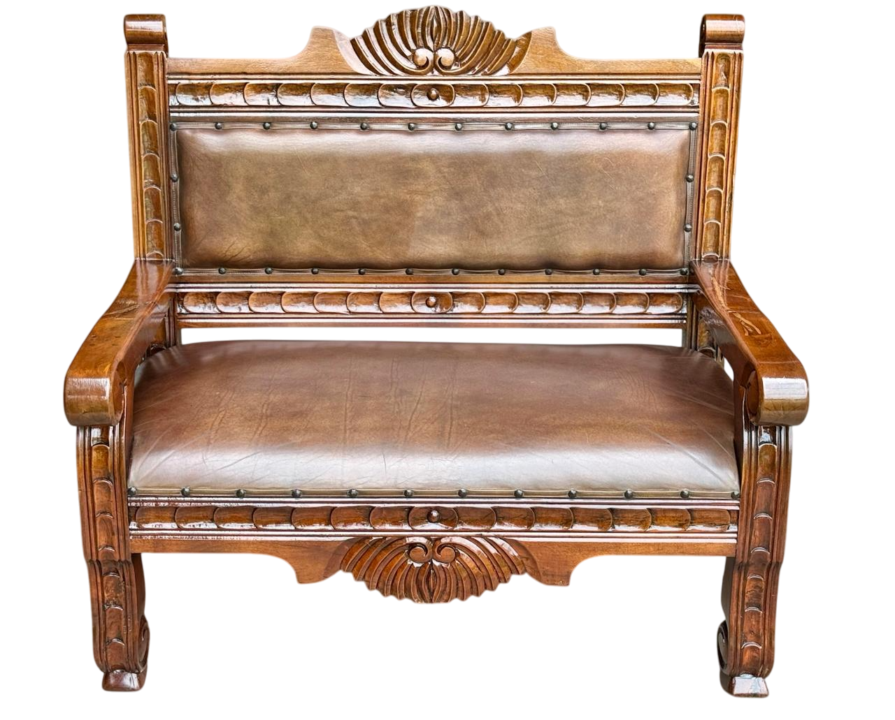 Sofa Love Seat Labrado Madera Mezquite Piel Estilo Hacienda.