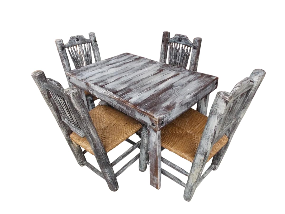 Comedor Artesanal Vintage Madera Sustentable Sillas Tejidas.