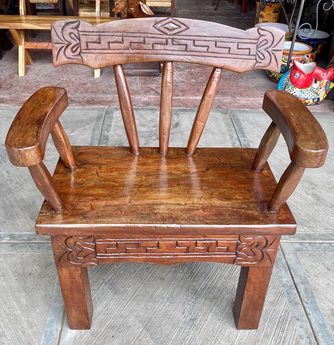 Antique and Original Rustic Mesquite Wood Bench.