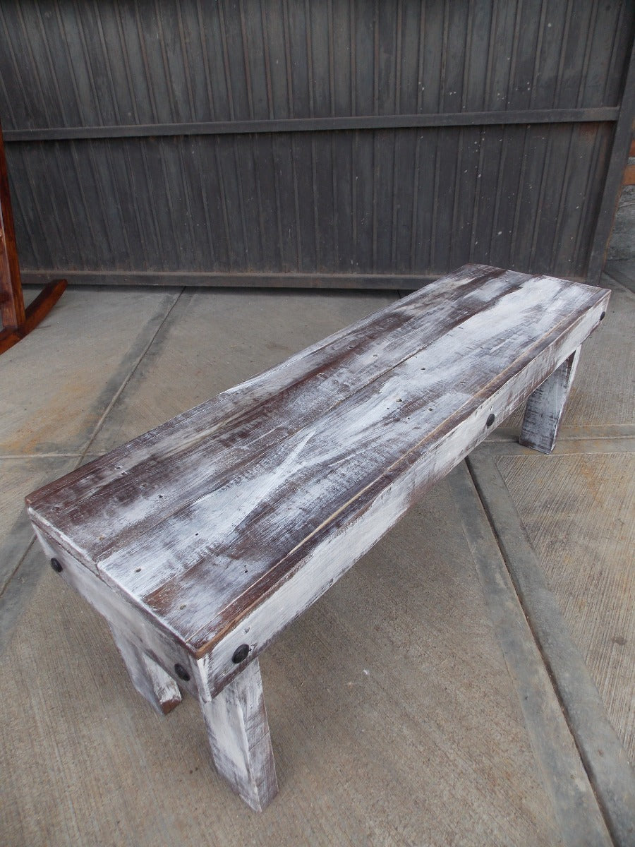 Vintage Handmade Bench in Wood and Wrought Iron, Antique Style.
