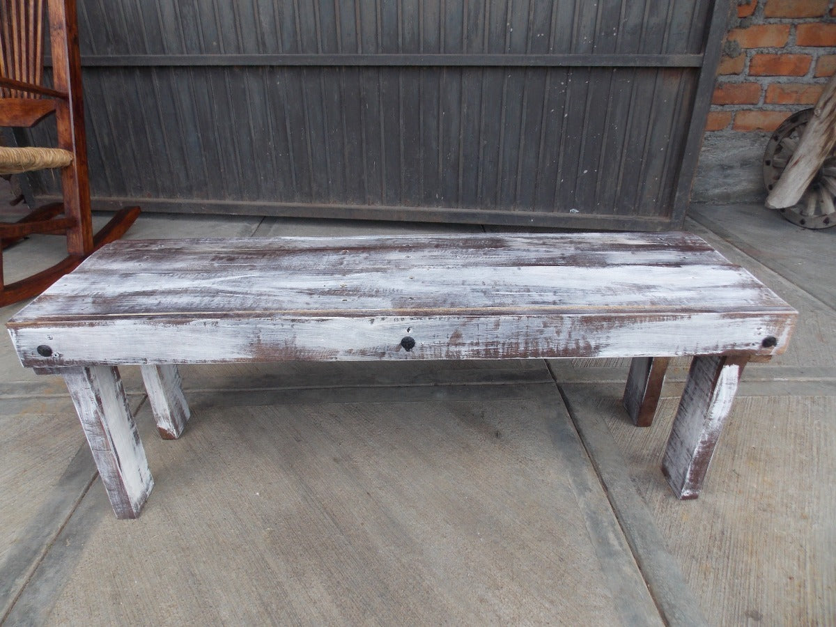 Vintage Handmade Bench in Wood and Wrought Iron, Antique Style.
