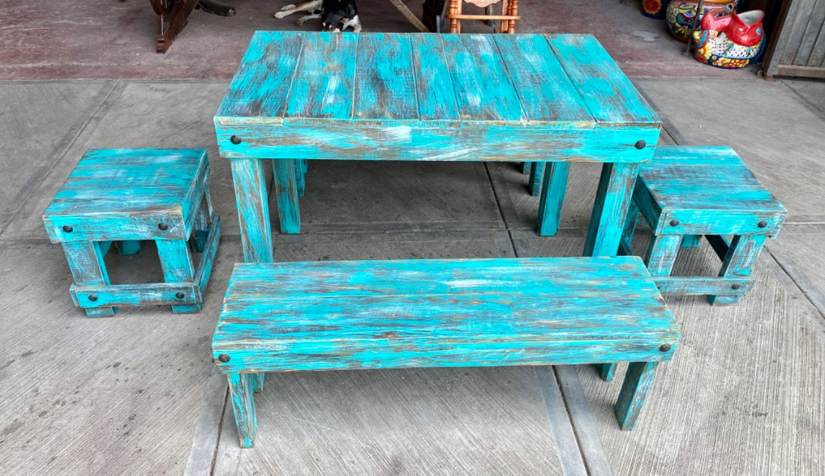 Handcrafted Dining Room with Vintage Antique Style Benches and Benches