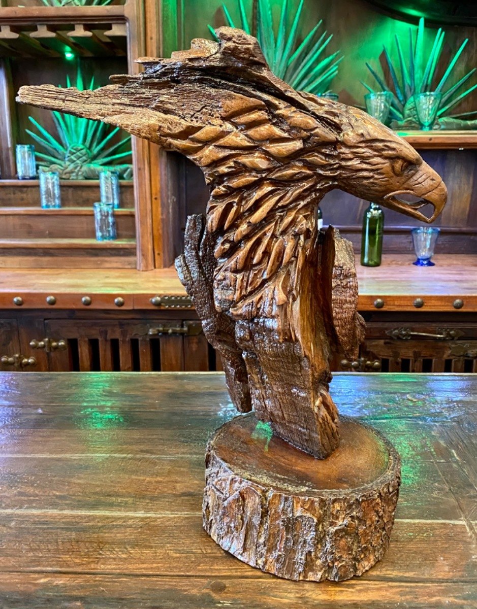 Original Escultura Águila Labrada Madera Raíz Estilo Antiguo
