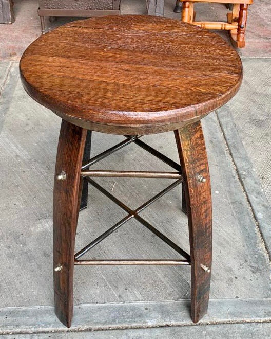 Antique Industrial Barrel Wood Rotating Handcrafted Bench